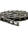 A2040 Conveyor Roller Chain 10 Feet With 1 Connecting Link Double Pitch Agricultural Chain coiled on white background