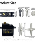 Beefy 21G Micro Servo With 25T Arm Digital Full Metal Gear 360 Degree Rotation For 1/14 1/16 1/18 RC Crawler dimension details