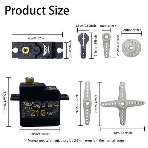 Beefy 21G Micro Servo With 25T Arm Digital Full Metal Gear 360 Degree Rotation For 1/14 1/16 1/18 RC Crawler dimension details