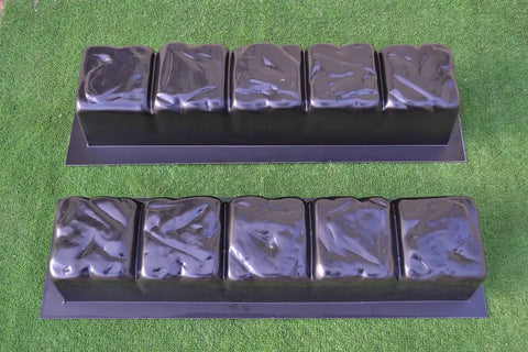 Set Of Four Plastic Concrete Curb Molds For DIY Landscaping Reusable Garden Edging Creates Straight And Radius Borders For Patios Walkways And Edges BR02 BR04 Compatible, two molds laying on grass