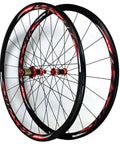 700C Road Bike Wheelset With Carbon Hub And 30mm Aluminum Double Wall Rim Quick Release Front And Rear Caliper And V Brake Compatible Seven to Eleven Speed Cassette Ready Matte Black with red accents
