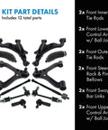 Complete Front Steering And Suspension Kit For 2005 2015 Toyota Tacoma Base X Runner RWD with tie rods and control arms.
