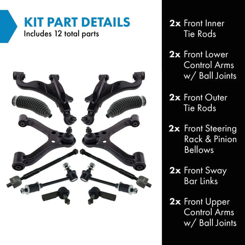 Complete Front Steering And Suspension Kit For 2005 2015 Toyota Tacoma Base X Runner RWD with tie rods and control arms.