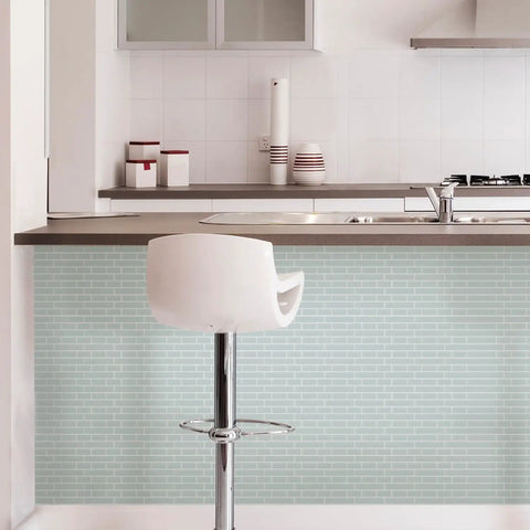 Sea Glass Peel And Stick Backsplash Tiles Blue 10.5 Inch By 10.5 Inch Four Panels Self Adhesive Easy To Install High Shine