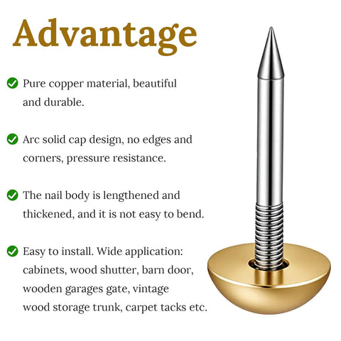 Twenty Piece Pack Of Solid Brass Upholstery Tacks With Top Shelf Hold And A Sweet Vintage Look For Furniture Projects Smooth Woodcraft Crafts And Easy Diy Home Decor Fixes In Classic Gold Finish And One Half Inch Heads with arc solid cap design.