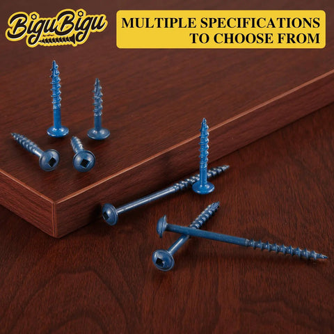 Outdoor Ready Pocket Hole Screws Kit, 400 Piece Assortment In Four Sizes shown on wooden surface