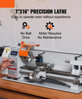 Compact 7X16 Inch Mini Metal Lathe Machine With 800W Brushless Motor Direct Drive Digital Display close-up showing user operating lathe