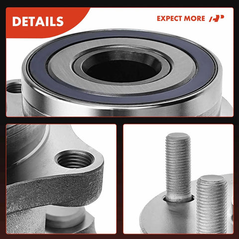 Close-up view of two rear wheel bearing and hub assemblies for Subaru Outback 2015 through 2021, heavy duty, 5-lug compatible.