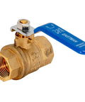 Eastman 3/4-inch IPS brass full-port ball valve with blue lever handle and female threaded end