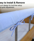 Close-up of blue 4 Pack Bed Rail Cover Padding For Seniors And Toddlers, showing tie-on design and high density foam material.