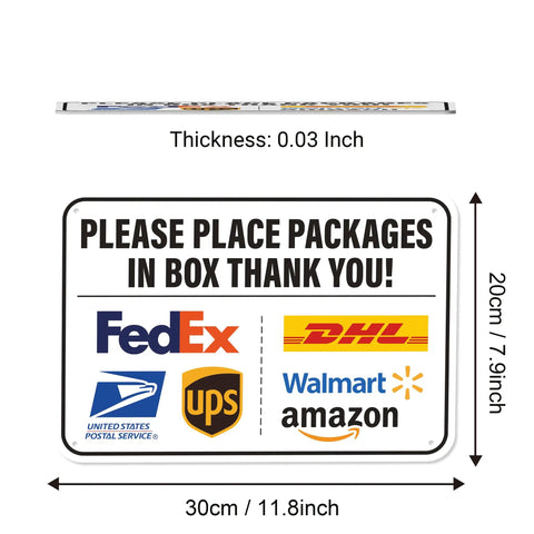 Please Place Packages In Box Sign 11.7 By 8 Inches Weatherproof Delivery Instructions Sticker Easy Peel And Stick Self Adhesive Laminate Guards Against Weather And Graffiti Resistant For Amazon UPS FedEx USPS, 11.8 x 7.9 in
