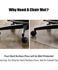 Comparison of chair on hardwood with and without Clear Office Chair Mat 36x48 Inches With Lip Heavy Duty PVC Floor Protector