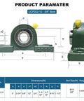 Diagram of 4 Pack UCP202-10 Pillow Block Bearings 5/8 Inch Mounted With Solid Cast Iron Base And Self Alignment For Heavy Machinery