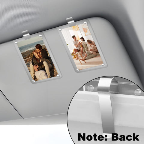 Two Pack Acrylic Magnetic Car Photo Holder Visor Clip Set Must Have Personalized Picture Frame clipped on sun visor