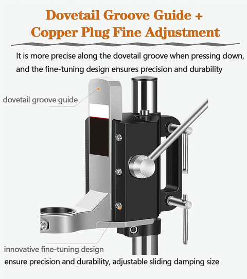 Sturdy Drill Press Stand Bench Top With Vise For Hand Drill adjustable benchtop holder with dovetail groove and fine-tuning design.