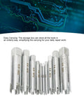 Ultimate 10 Pcs Screw Tap Extractor Set For Easy Removal of Stripped Bolts Damaged Taps And Seized Fasteners Ideal For Industrial Automotive Repair Jobs That Need Quick Gripping Power To Fix Messy Hardware Without Causing More Damage., 10-piece alloy steel extractors in storage box, sizes M4-M22