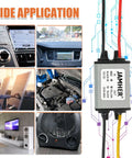 Rugged 2Pack Waterproof 12V To 5V DC Buck Converter with 3A 15W output shown with various automotive and electronic applications