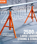 Front view of orange VEVOR pipe stands supporting a metal pipe; steel construction, 2500 lb capacity.
