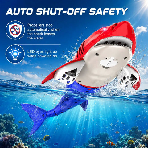 Remote Control Shark Toy For Kids Rad Totally Dual Motors RC Shark With Waterproof Remote LED Eyes Pool Toy Gift underwater view