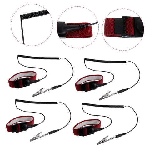 15 Piece ESD Wrist Straps Set With Adjustable Grounding Wires For Electronics Repair And Factory Work Keeps You Grounded And Static Free Reusable Anti Static Bracelet Kit Built To Last, red strap with coiled wire and alligator clip