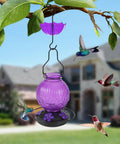 Outdoor Hummingbird Feeder With Perch And Five Flower Feeding Ports 23 Oz Nectar Feeder for Backyard Garden Purple