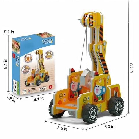 Gravity Crane Science Kit For Kids Kid Friendly Build A Pulley And Lever Model with colorful crane and packaging.