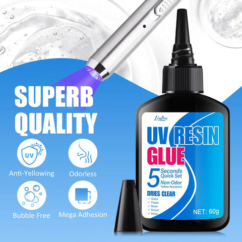 Dope UV Resin Kit With Light For Quick Curing And Strong Bonding, 60g Resin And Rechargeable 395nm UV Flashlight, 5 Second Cure