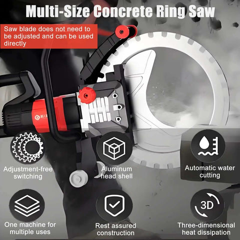 Heavy Duty Electric Concrete Ring Saw Dishing Out 8900 Watts Of Raw Power And Decked Out With A Titanium Blade for precise cuts and water cooling.