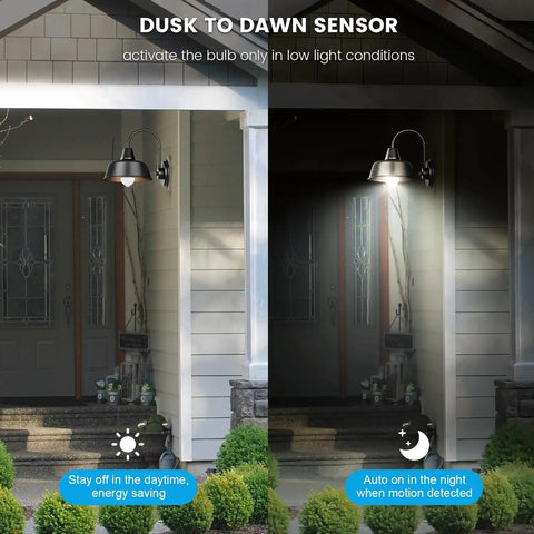 Side-by-side view demonstrating the Motion Sensor LED Bulbs 13W 100W Equivalent Dusk to Dawn Lights for Porch.