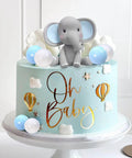 Too Cute Elephant Themed Cake Decor Set For Baby Birthday Cakes With Mini Elephants Blue And White Pearl Balls Hot Air Balloon Accents Oh Baby Cake Topper And Foam Ball Ornaments