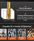 Pro Grade Spiral Point Tap For 1/2-13 UNC Right Hand Cutting shown cutting metal with chip evacuation detail.