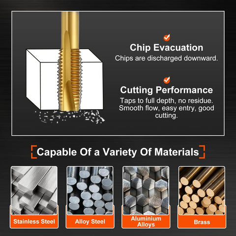 Pro Grade Spiral Point Tap For 1/2-13 UNC Right Hand Cutting shown cutting metal with chip evacuation detail.
