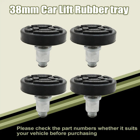Heavy Duty 4 Pack 38mm Car Lift Rubber Pads For Two Post Lift Screw Heightening Feet Universal Round Tray Adapter, four pads arranged.