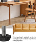 24 Pack Stainless Steel Screw In Furniture Levelers Five Sixteenth Inch By Zero Point Seven Inch Adjustable Threaded Leveling Feet Glides For Table Chair And Furniture Legs To Eliminate Wobble Protect Floors And Reduce Noise shown with desk, chair, and couch