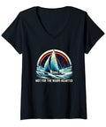 Not For The Warm Hearted Sailor Ice Sailing V Neck T Shirt For Women Lightweight Cozy Winter Sailing Tee Dope Gift For Ice Sailors And Winter Sports Lovers Perfect For Holidays Birthdays And Everyday Adventure - Black tshirt front view with sailing graphic