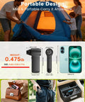 Beast Power Cordless Air Duster in comparison with iPhone, highlighting portable size for easy carrying and storage.