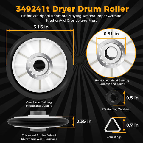 All In One Dryer Repair Kit With Upgraded Drum Roller Idler Pulley And Belt For Common Dryers detailed drum roller design