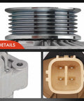 Close-up of a 6-groove pulley and connector on an Alternator For Honda Odyssey 2000 3.5L V6 And Acura TL 1999 To 2003 CL 2001 To 2003 12V 105A