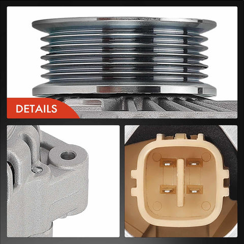 Close-up of a 6-groove pulley and connector on an Alternator For Honda Odyssey 2000 3.5L V6 And Acura TL 1999 To 2003 CL 2001 To 2003 12V 105A