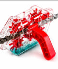 Clear ABS bike chain cleaner with transparent design and red handle showing chain and bristles for quick, deep clean.