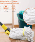 Heavy Duty Commercial Wet Mop With Long 60 Inch Stainless Steel Handle, Looped End Cotton Mop Heads For Floor Cleaning At Home