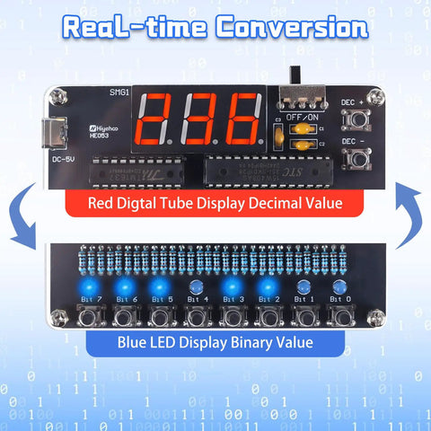 Hands On Binary To Decimal Soldering Kit with LED display showing decimal and binary values for beginners teens and adults
