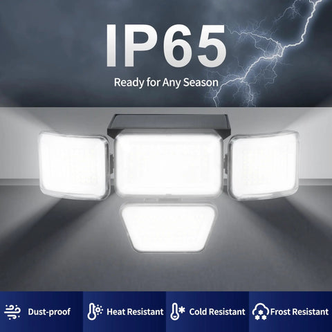 Beefy 4 Head Solar Security Flood Lights With Motion Sensor, 278 LED 3000LM shown displaying IP65 waterproof feature