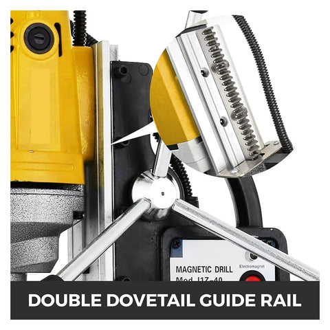 Powerful 1100w Electromagnetic Mag Drill Press Machine For Heavy Duty Metal Drilling showing double dovetail guide rail detail