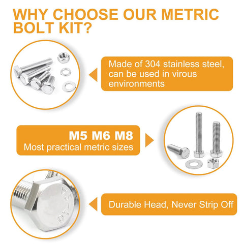 VIGRUE M5/M6/M8 stainless steel bolt and nut kit with washers