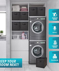 Durable Fabric 11 Inch Cube Storage Bins 8 Pack With Handles Foldable Cubby Organizer in laundry room setup
