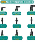 Image of 30 Piece Fuel Line Quick Connector Set For SAE 5/16 Inch Hoses, showing assorted 7.89mm 9.49mm 9.89mm fittings, 90° elbows.