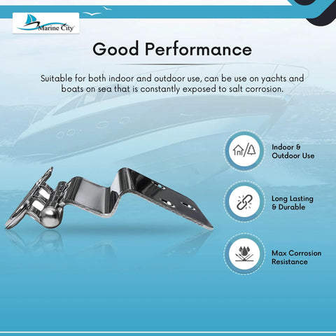 Marine City 304-grade stainless steel semi-concealed hinge for cabinets and marine use (front view)