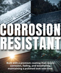 Metal roofs with text "Corrosion Resistant" highlighting durability against weathering and corrosion over time.