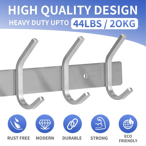 Sturdy Stainless Steel Wall Mount Coat Rack Set With Heavy Duty Hooks For Hats Towels Robes Jackets And Clothes Two Pack